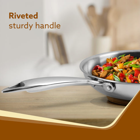Royal Honey Comb Frying Pan, 1L Capacity, 22 cm Diameter, Tri-Ply Steel with Honey Comb, Riveted  Handle,  Food Safe & PFOA Free, Gas & Induction Compatible, Cooking, Frying, Serving, Silver